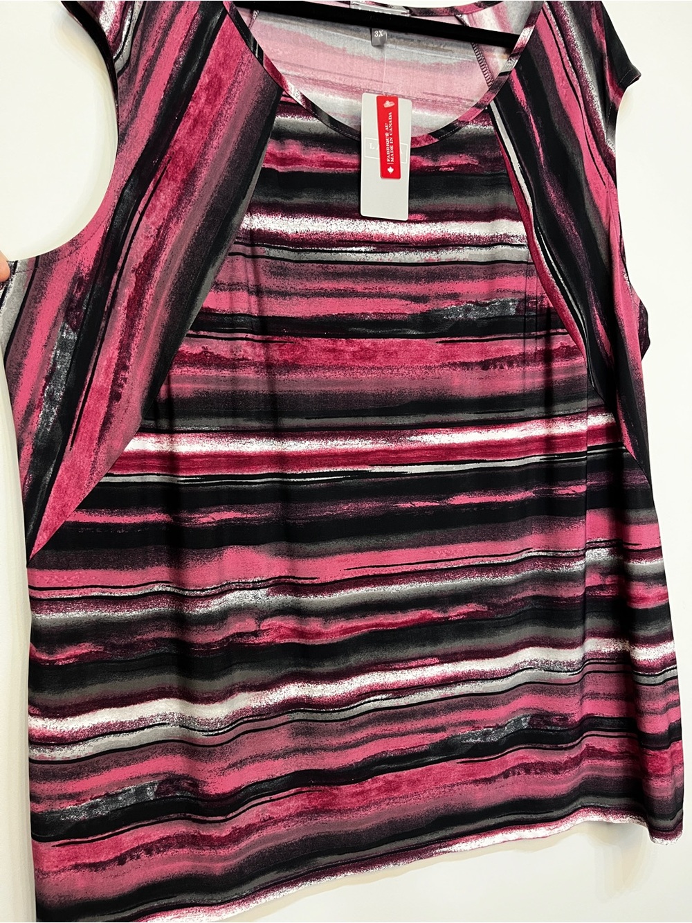 NWT Striped Pink & Black Layered Tank Top - size 3X, Oversized - Picture 3 of 8